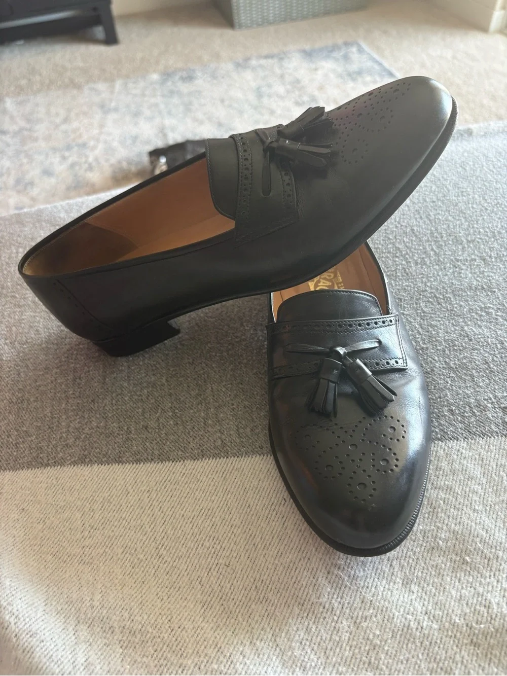 Salvatore Ferragamo Black Leather Tassel Loafers Shoes Men’s 9.5 D